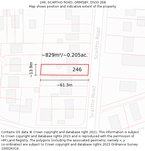 246, SCARTHO ROAD, GRIMSBY, DN33 2EB: Plot and title map
