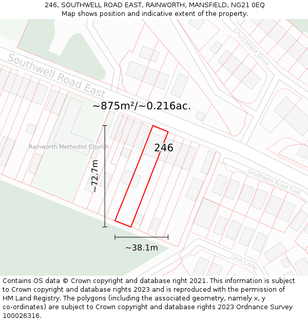 246, SOUTHWELL ROAD EAST, RAINWORTH, MANSFIELD, NG21 0EQ: Plot and title map