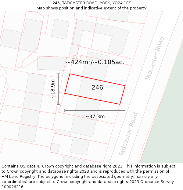 246, TADCASTER ROAD, YORK, YO24 1ES: Plot and title map
