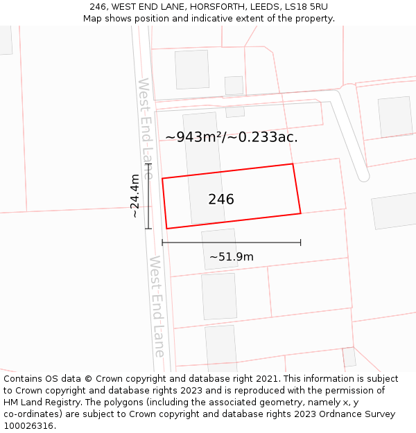 246, WEST END LANE, HORSFORTH, LEEDS, LS18 5RU: Plot and title map