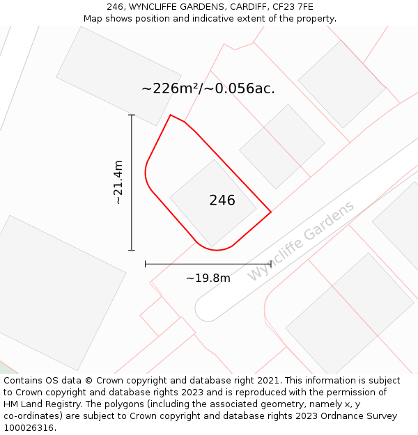 246, WYNCLIFFE GARDENS, CARDIFF, CF23 7FE: Plot and title map
