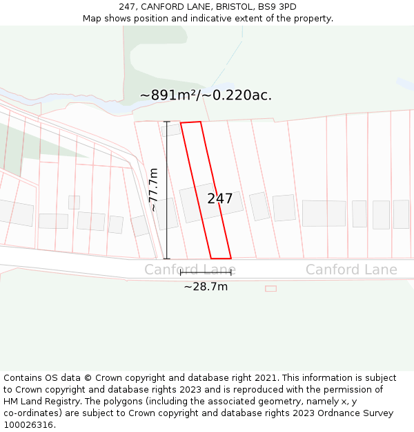 247, CANFORD LANE, BRISTOL, BS9 3PD: Plot and title map