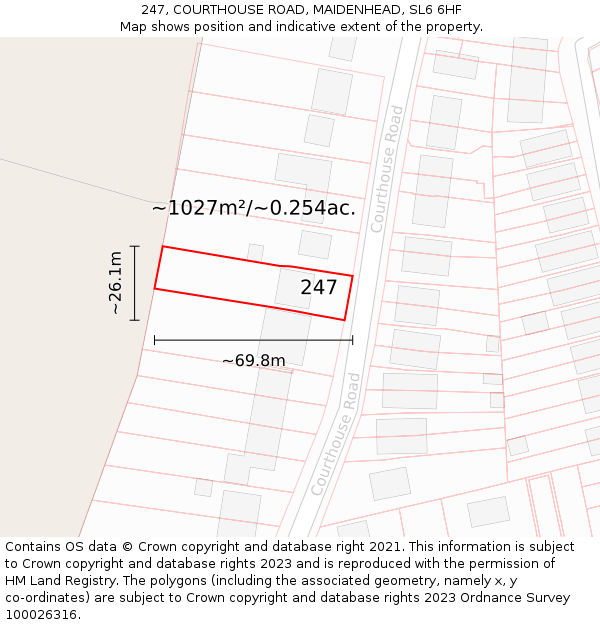 247, COURTHOUSE ROAD, MAIDENHEAD, SL6 6HF: Plot and title map