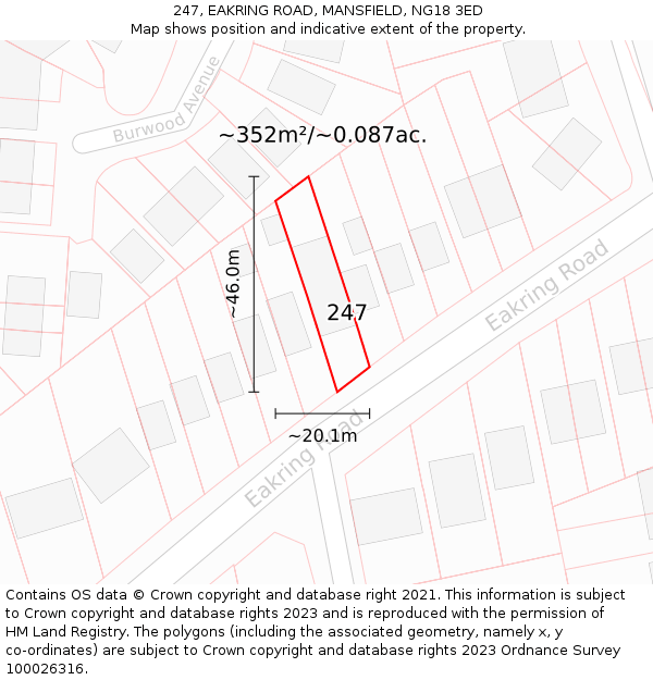 247, EAKRING ROAD, MANSFIELD, NG18 3ED: Plot and title map