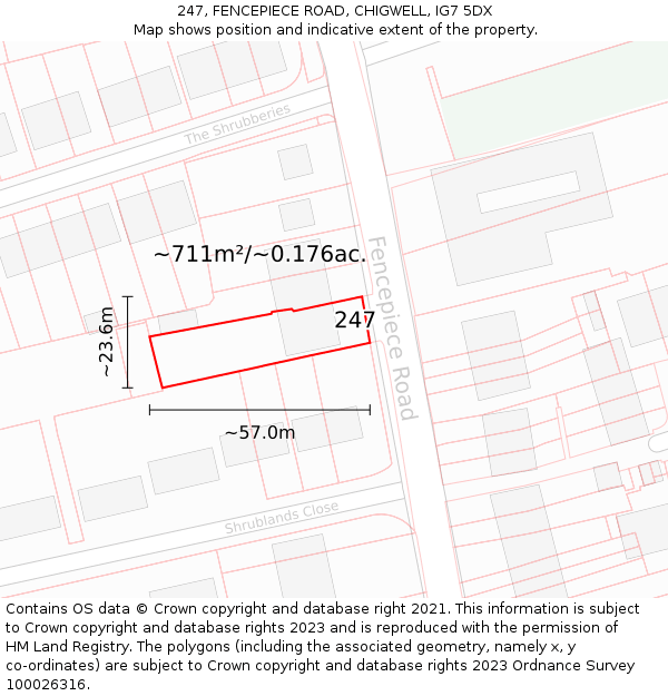 247, FENCEPIECE ROAD, CHIGWELL, IG7 5DX: Plot and title map
