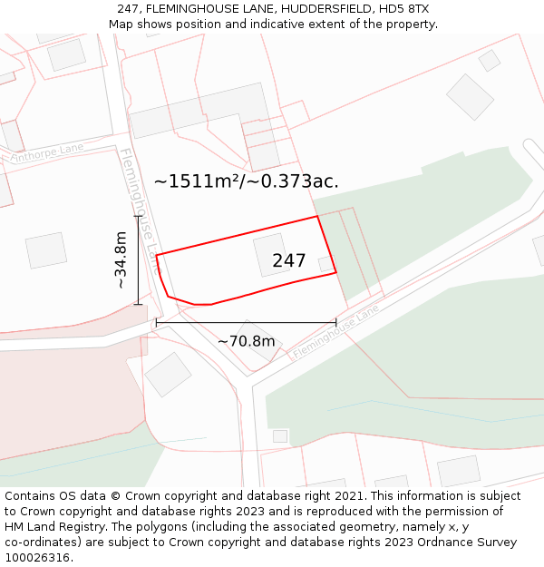 247, FLEMINGHOUSE LANE, HUDDERSFIELD, HD5 8TX: Plot and title map