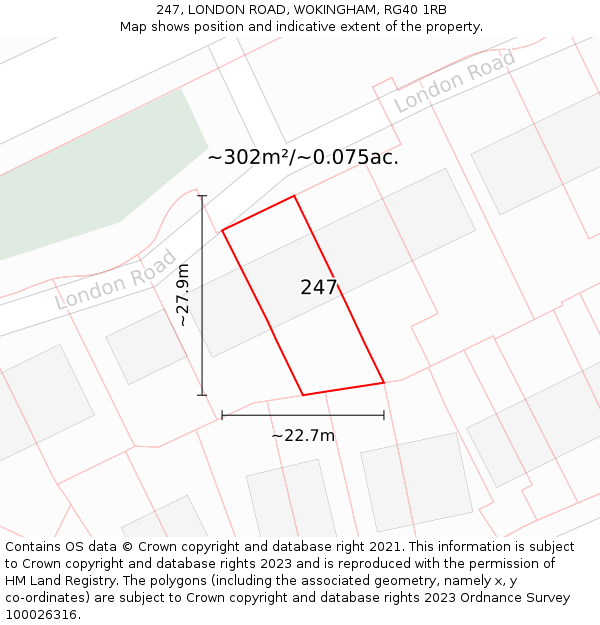 247, LONDON ROAD, WOKINGHAM, RG40 1RB: Plot and title map