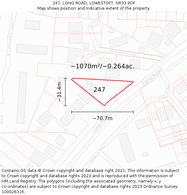 247, LONG ROAD, LOWESTOFT, NR33 9DF: Plot and title map
