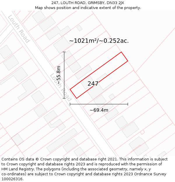247, LOUTH ROAD, GRIMSBY, DN33 2JX: Plot and title map