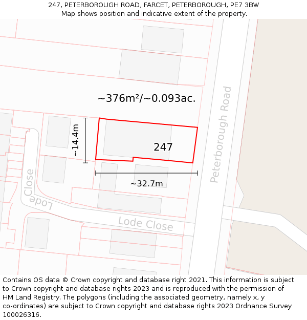 247, PETERBOROUGH ROAD, FARCET, PETERBOROUGH, PE7 3BW: Plot and title map