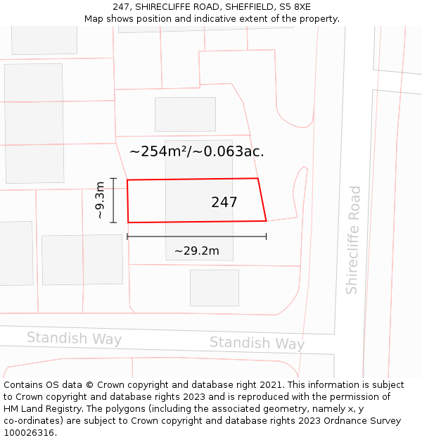 247, SHIRECLIFFE ROAD, SHEFFIELD, S5 8XE: Plot and title map