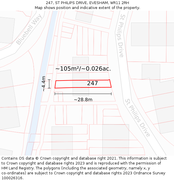 247, ST PHILIPS DRIVE, EVESHAM, WR11 2RH: Plot and title map