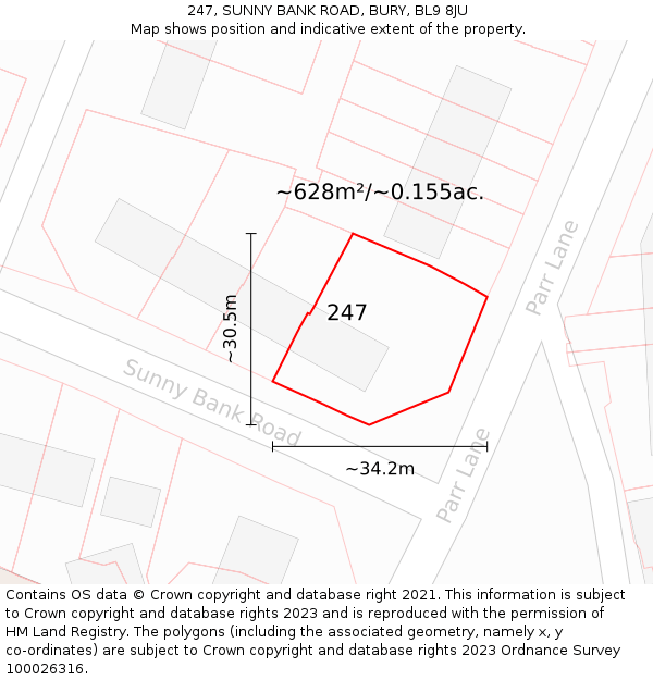 247, SUNNY BANK ROAD, BURY, BL9 8JU: Plot and title map