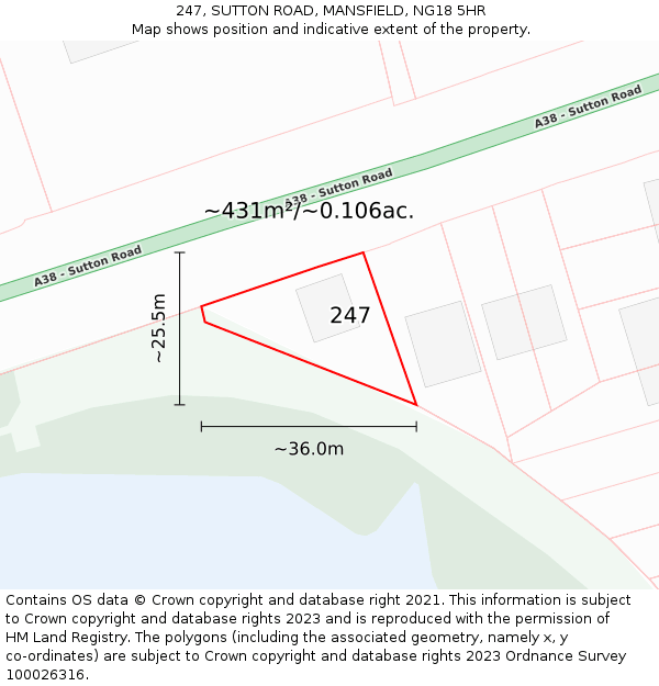 247, SUTTON ROAD, MANSFIELD, NG18 5HR: Plot and title map