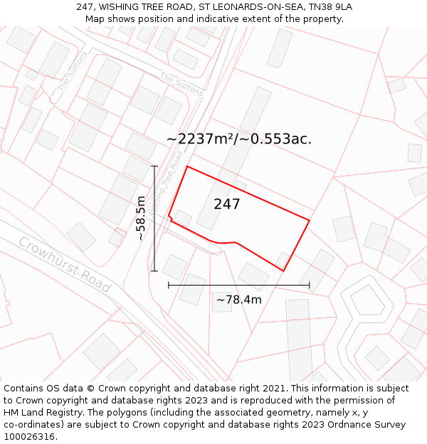 247, WISHING TREE ROAD, ST LEONARDS-ON-SEA, TN38 9LA: Plot and title map