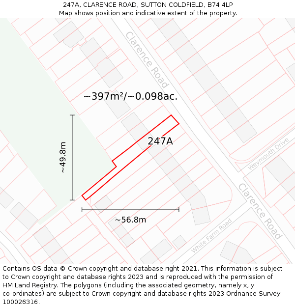 247A, CLARENCE ROAD, SUTTON COLDFIELD, B74 4LP: Plot and title map