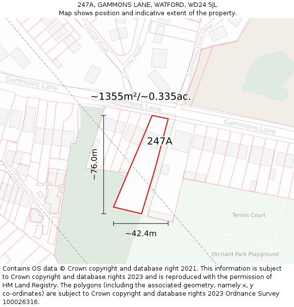 247A, GAMMONS LANE, WATFORD, WD24 5JL: Plot and title map