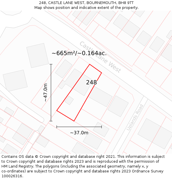 248, CASTLE LANE WEST, BOURNEMOUTH, BH8 9TT: Plot and title map