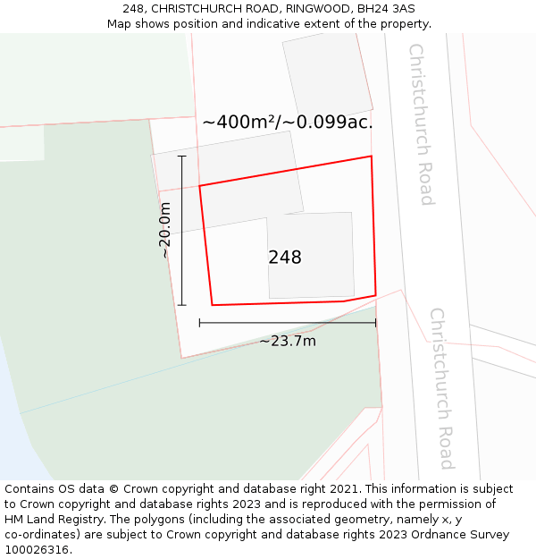 248, CHRISTCHURCH ROAD, RINGWOOD, BH24 3AS: Plot and title map