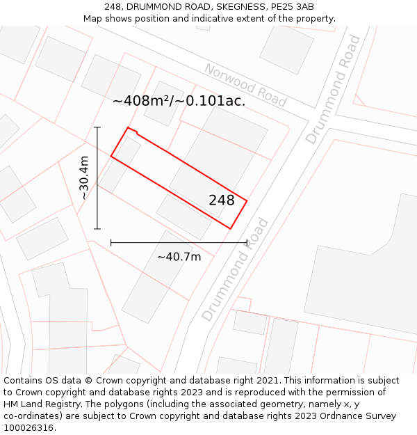 248, DRUMMOND ROAD, SKEGNESS, PE25 3AB: Plot and title map