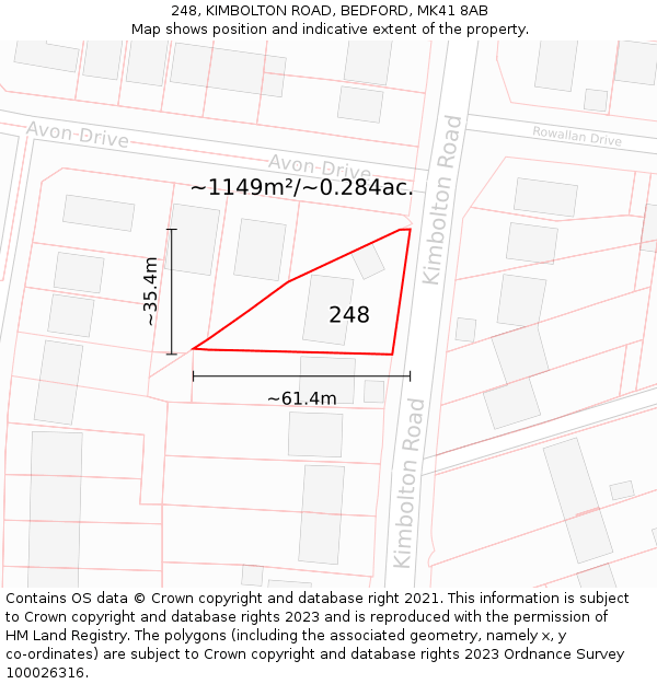 248, KIMBOLTON ROAD, BEDFORD, MK41 8AB: Plot and title map