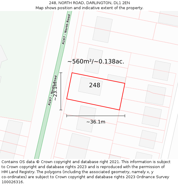 248, NORTH ROAD, DARLINGTON, DL1 2EN: Plot and title map