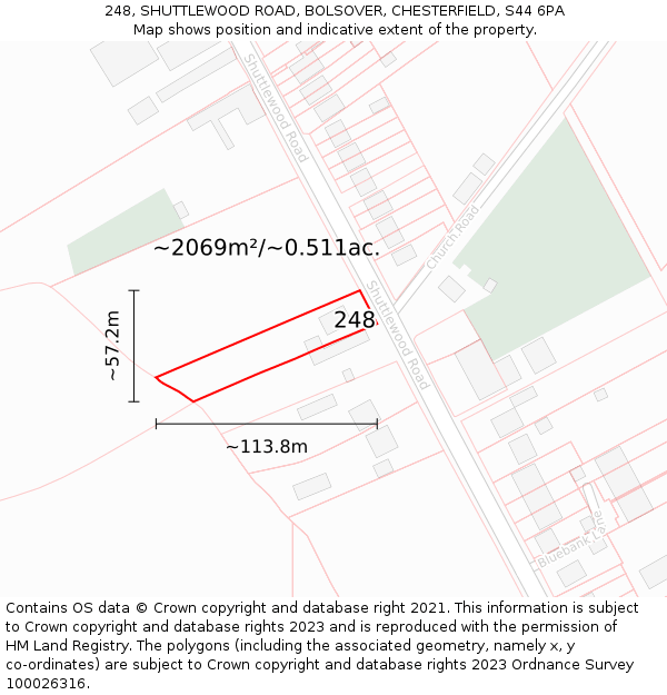 248, SHUTTLEWOOD ROAD, BOLSOVER, CHESTERFIELD, S44 6PA: Plot and title map