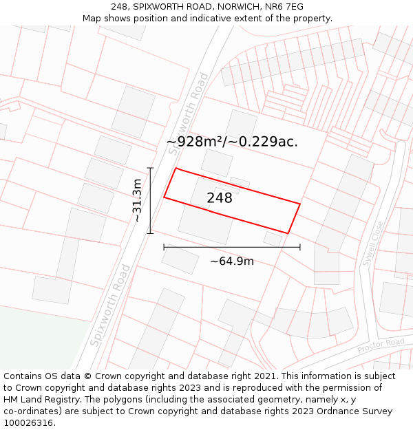 248, SPIXWORTH ROAD, NORWICH, NR6 7EG: Plot and title map