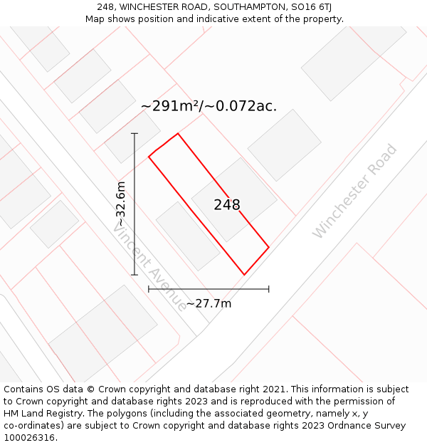 248, WINCHESTER ROAD, SOUTHAMPTON, SO16 6TJ: Plot and title map