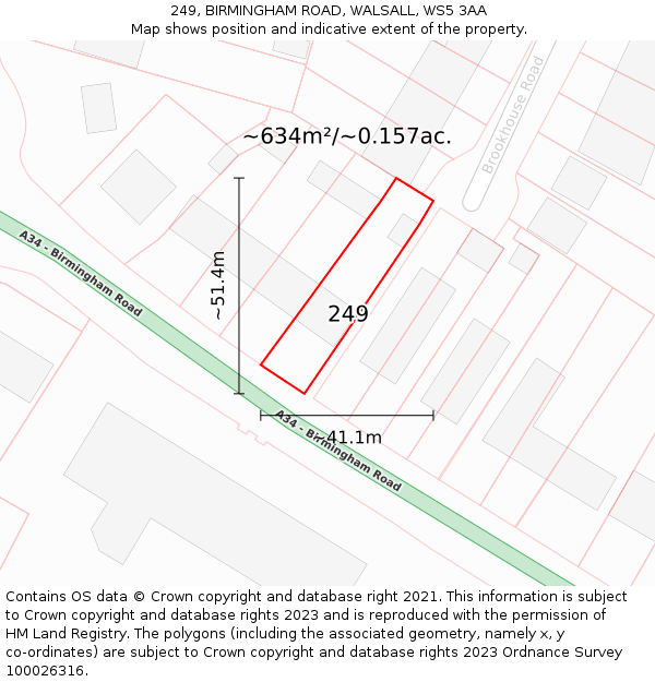 249, BIRMINGHAM ROAD, WALSALL, WS5 3AA: Plot and title map