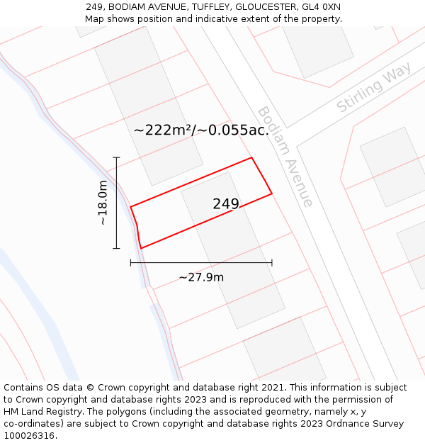 249, BODIAM AVENUE, TUFFLEY, GLOUCESTER, GL4 0XN: Plot and title map
