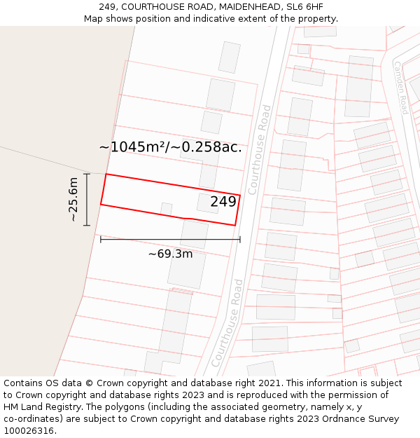 249, COURTHOUSE ROAD, MAIDENHEAD, SL6 6HF: Plot and title map