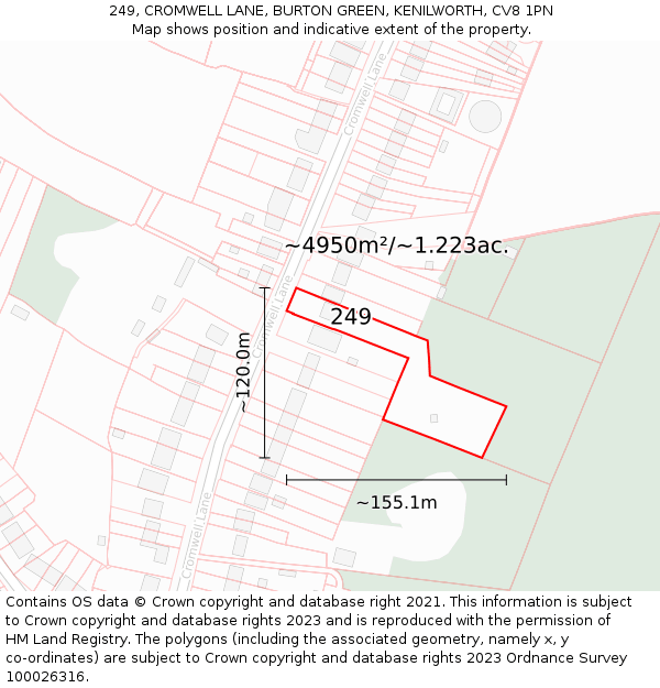 249, CROMWELL LANE, BURTON GREEN, KENILWORTH, CV8 1PN: Plot and title map