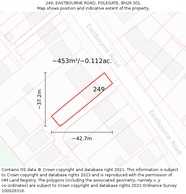 249, EASTBOURNE ROAD, POLEGATE, BN26 5DL: Plot and title map