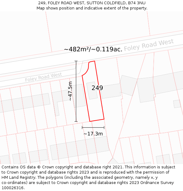249, FOLEY ROAD WEST, SUTTON COLDFIELD, B74 3NU: Plot and title map