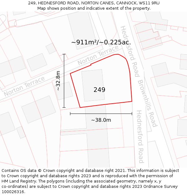 249, HEDNESFORD ROAD, NORTON CANES, CANNOCK, WS11 9RU: Plot and title map
