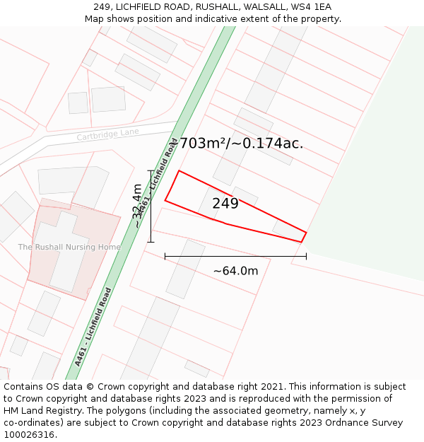 249, LICHFIELD ROAD, RUSHALL, WALSALL, WS4 1EA: Plot and title map