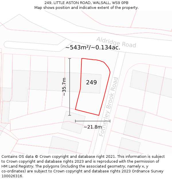 249, LITTLE ASTON ROAD, WALSALL, WS9 0PB: Plot and title map