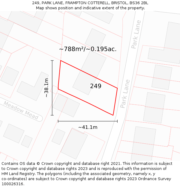 249, PARK LANE, FRAMPTON COTTERELL, BRISTOL, BS36 2BL: Plot and title map