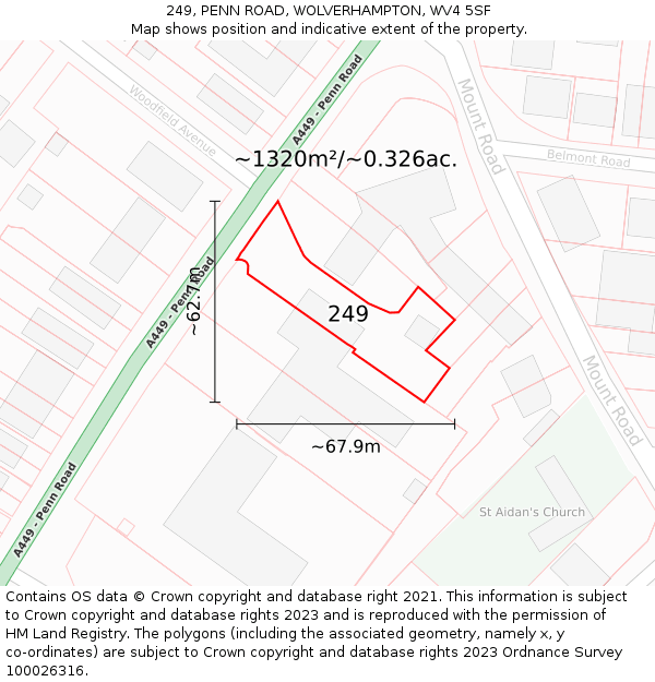249, PENN ROAD, WOLVERHAMPTON, WV4 5SF: Plot and title map
