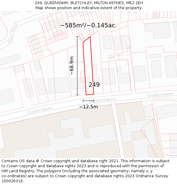 249, QUEENSWAY, BLETCHLEY, MILTON KEYNES, MK2 2EH: Plot and title map