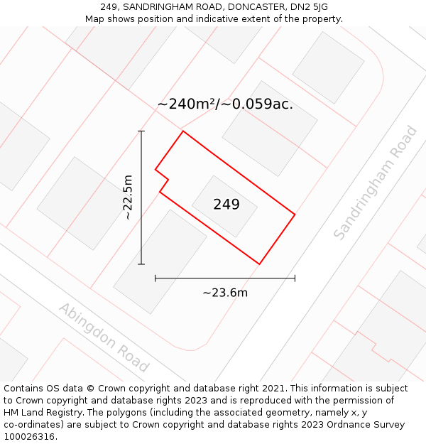 249, SANDRINGHAM ROAD, DONCASTER, DN2 5JG: Plot and title map
