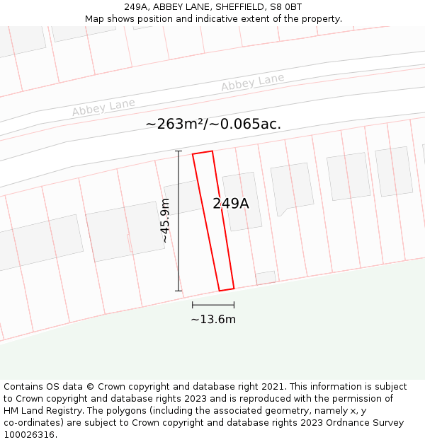 249A, ABBEY LANE, SHEFFIELD, S8 0BT: Plot and title map