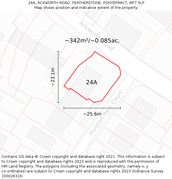 24A, ACKWORTH ROAD, FEATHERSTONE, PONTEFRACT, WF7 5LP: Plot and title map