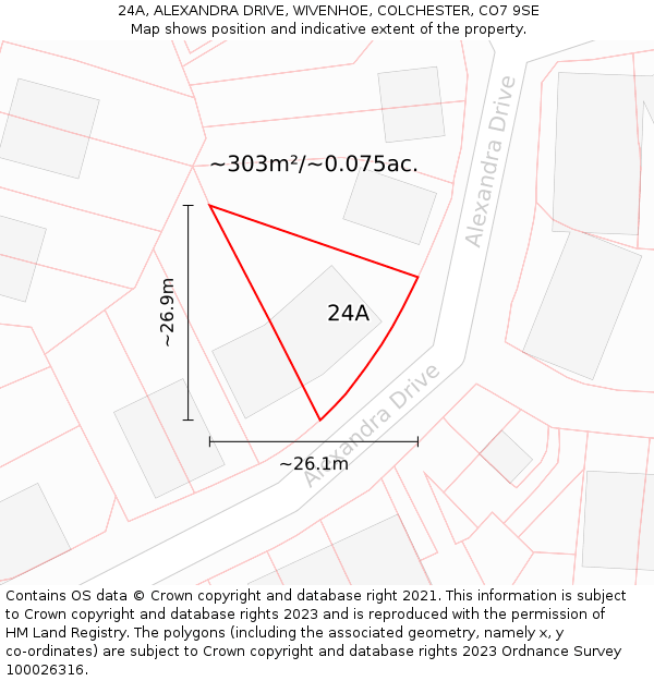 24A, ALEXANDRA DRIVE, WIVENHOE, COLCHESTER, CO7 9SE: Plot and title map