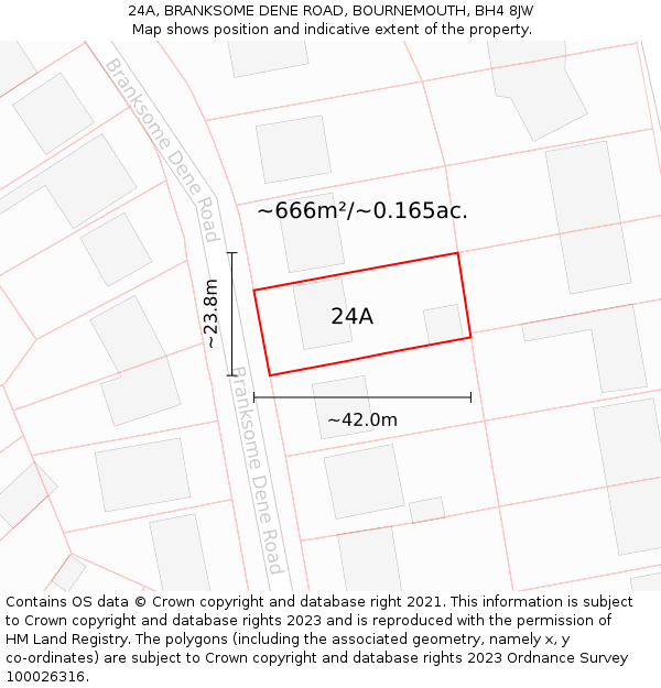 24A, BRANKSOME DENE ROAD, BOURNEMOUTH, BH4 8JW: Plot and title map