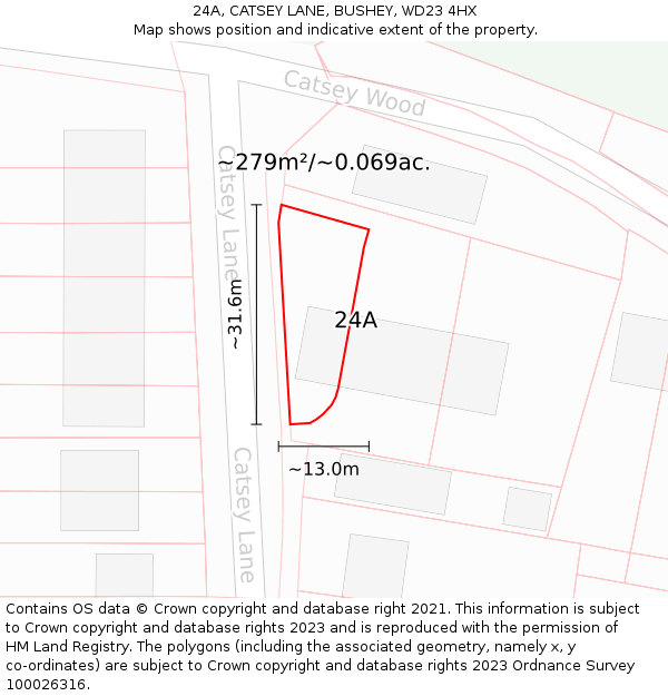 24A, CATSEY LANE, BUSHEY, WD23 4HX: Plot and title map