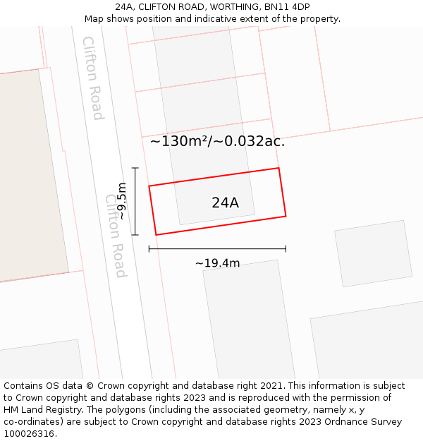 24A, CLIFTON ROAD, WORTHING, BN11 4DP: Plot and title map