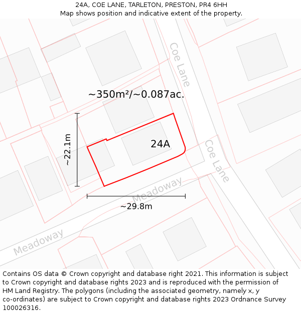 24A, COE LANE, TARLETON, PRESTON, PR4 6HH: Plot and title map