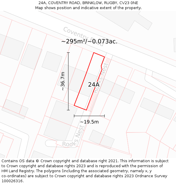 24A, COVENTRY ROAD, BRINKLOW, RUGBY, CV23 0NE: Plot and title map